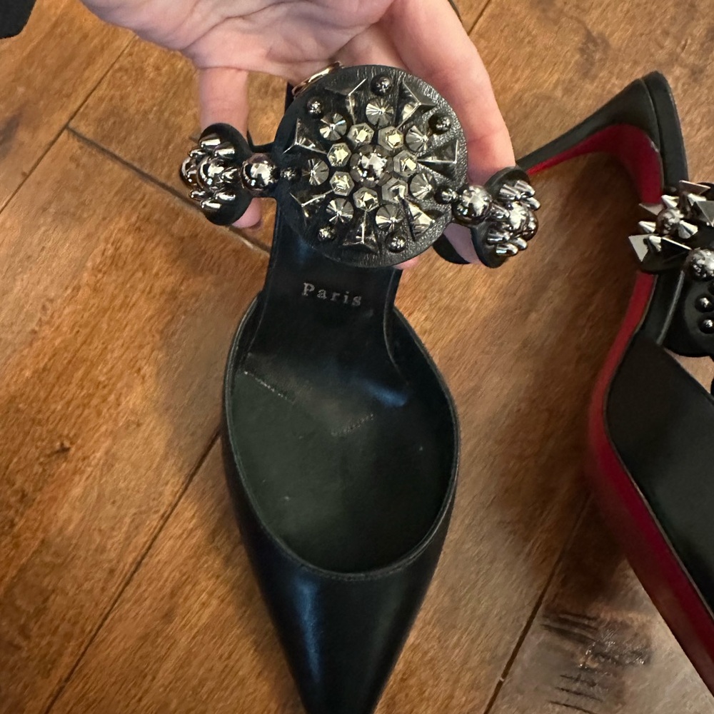 Christian Louboutin Black Miss Goldora 85 Mules Heels Pumps Sz 37 - Picture 6 of 14